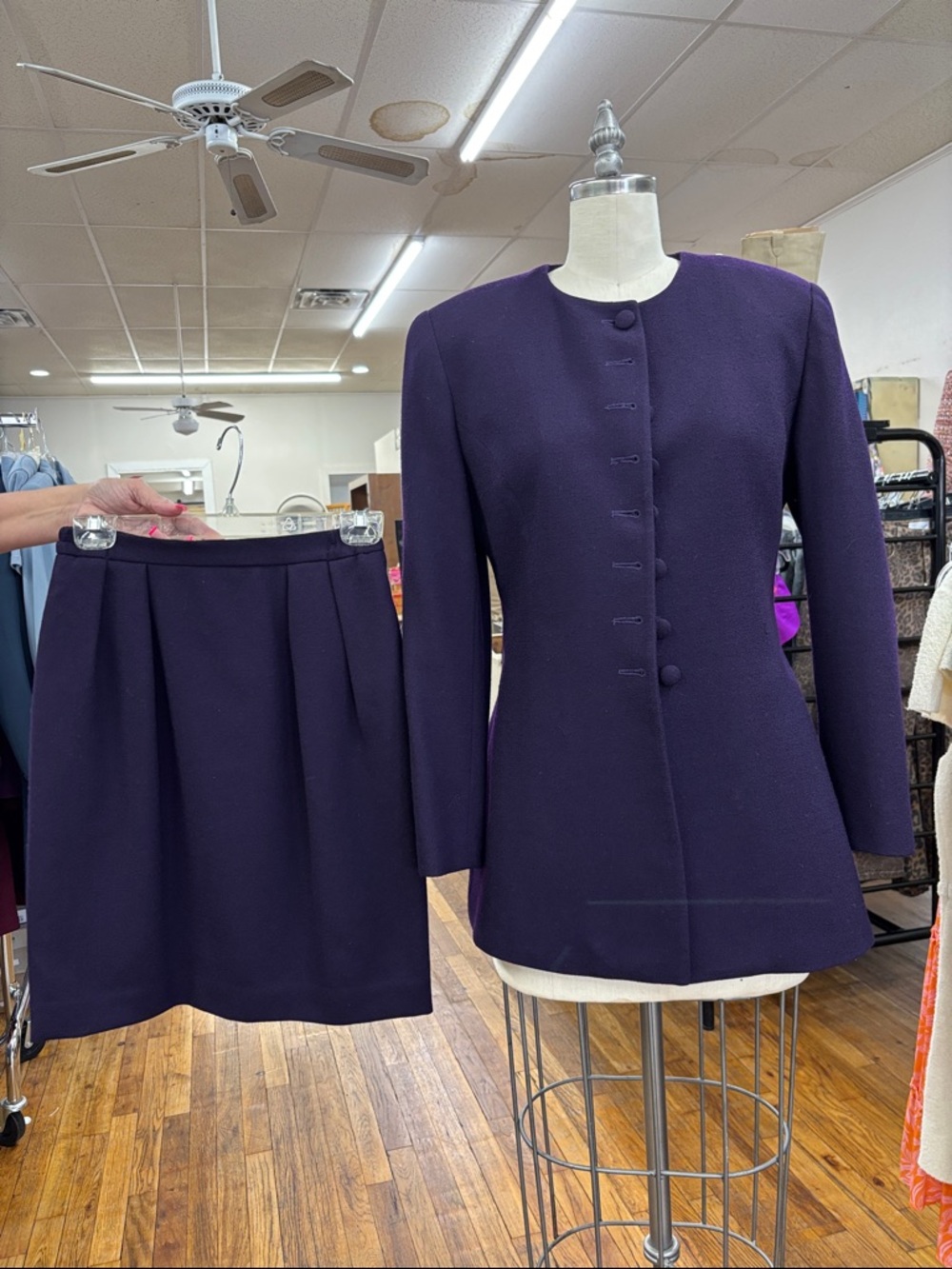 Saville vintage dark Purple Pleated Skirt  2 pieces set suit Elegant Office Wear